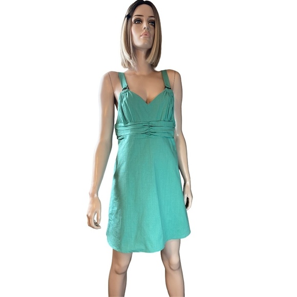 Very J Rayon Dress Sun Wide Strap Halter Sleeveless Ruched Bust Empire Waist - Picture 3 of 14